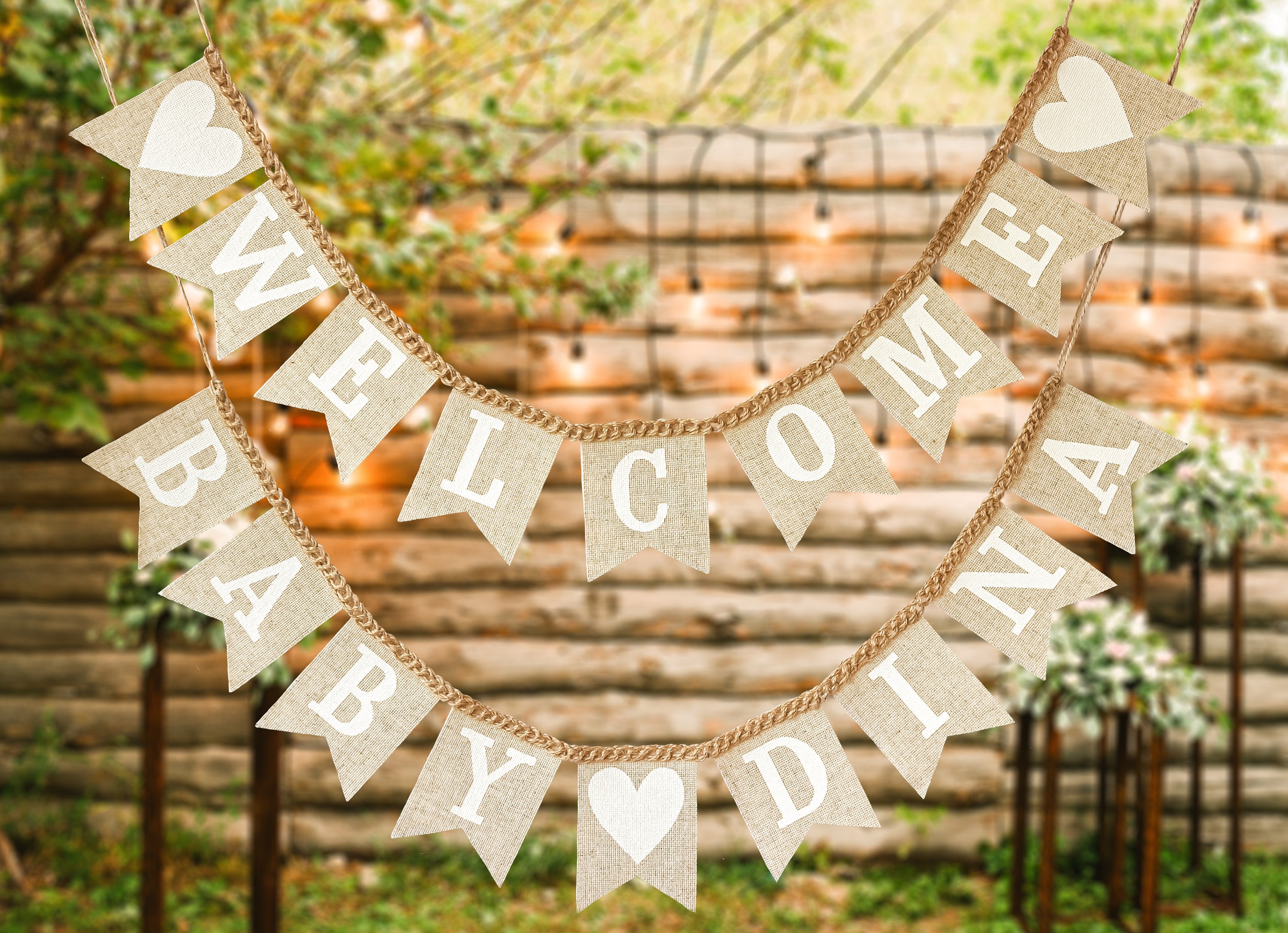 Burlap Baby Shower Garland Gender Neutral Burlap Banner Baby Shower Decor Bunting Baby in Bloom Custom Banner Baby Girl Name