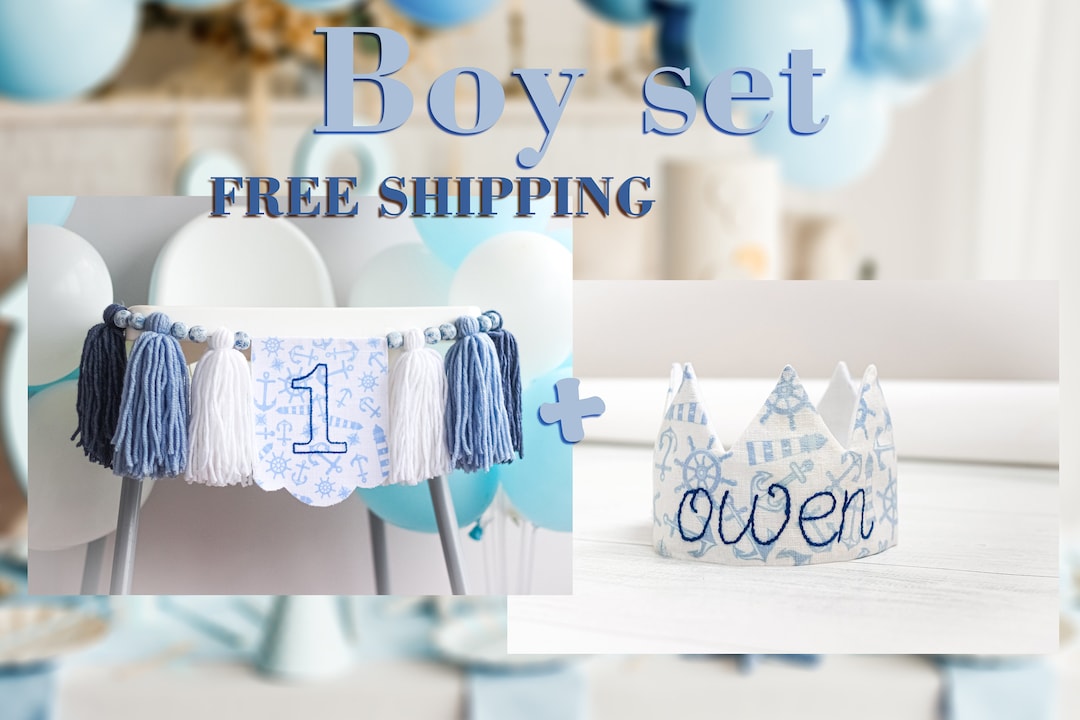 Highchair Banner 1st Birthday Boy, White Yarn Tassel Garland, Ocean Blush Yarn Banner, One Year