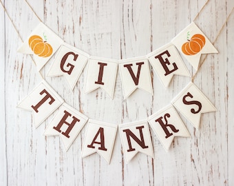 Give Thanks Fall Garland: Cotton Thanksgiving Banner with Pumpkins
