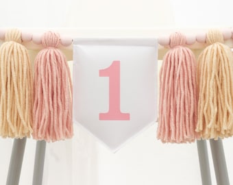 Pink Tassel High Chair Banner: First Birthday Decor