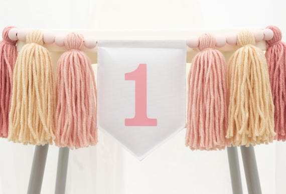 Pink Tassel High Chair Banner: First Birthday Decor