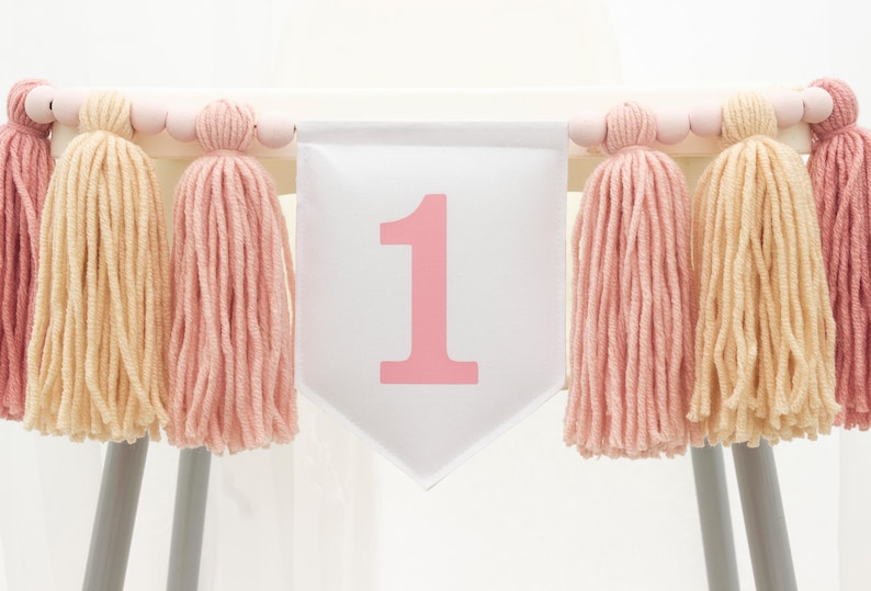 Pink Tassel High Chair Banner: First Birthday Decor image 1