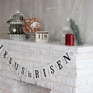 Jesus is Risen Easter Banner: Spring Linen Decoration