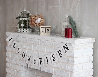 Jesus is Risen Easter Banner: Spring Linen Decoration
