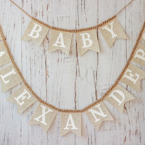 Baby Shower Banner – Personalized Baby Name Burlap Banner, Baby Girl or Boy Custom Sign, Oh Baby Party Decor