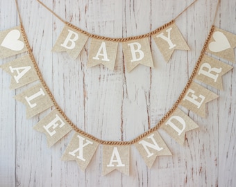 Baby shower banner personalized sign Baby name sign custom banner Baby girl or baby boy custom sign New baby name banner Oh baby sign burlap