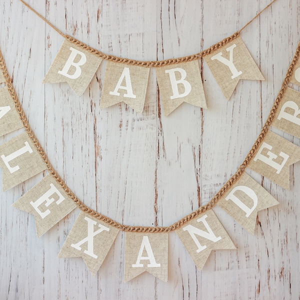 Babyparty Banner personalisiert Zeichen Baby Namen Zeichen benutzerdefinierte Banner Baby Mädchen oder Jungen benutzerdefinierte Zeichen Neues Baby Namen Banner Oh Baby Zeichen Sackleinen