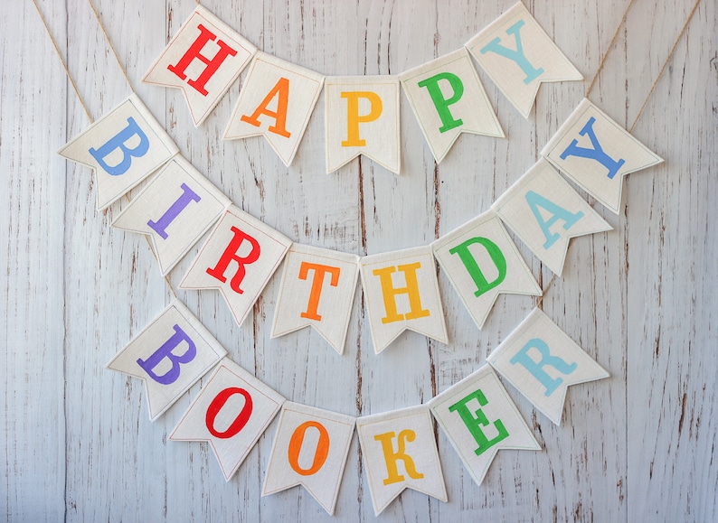Happy birthday personalized name banner Fabric rainbow garland Etsy