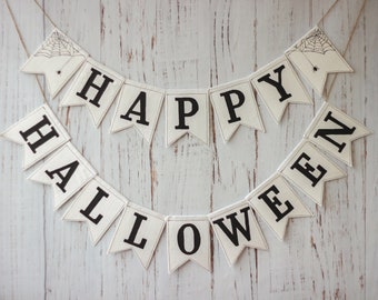 Halloween Photobooth Banner | Scary Spider Web Garland | Personalized Halloween White / Black  Bunting for First Halloween Decor