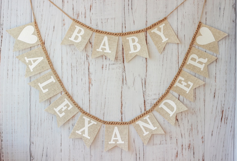 Baby Shower Banner Baby Garland Baby Name Sign Burlap Banner Etsy