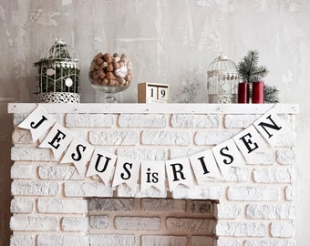He is risen sign for linen banner for easter decorations