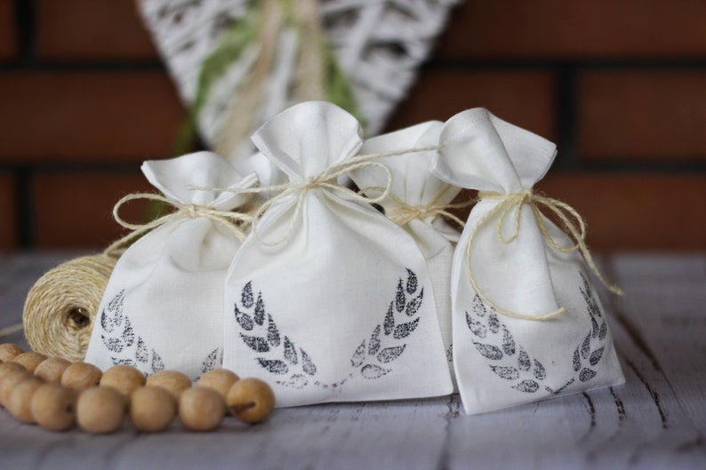 Set 10 linen bags 4x6 Linen bags small Wedding favor bags Bags stickers Confetti bag Ivory coffee bag Baptism bags Burlap bags Rustic favors