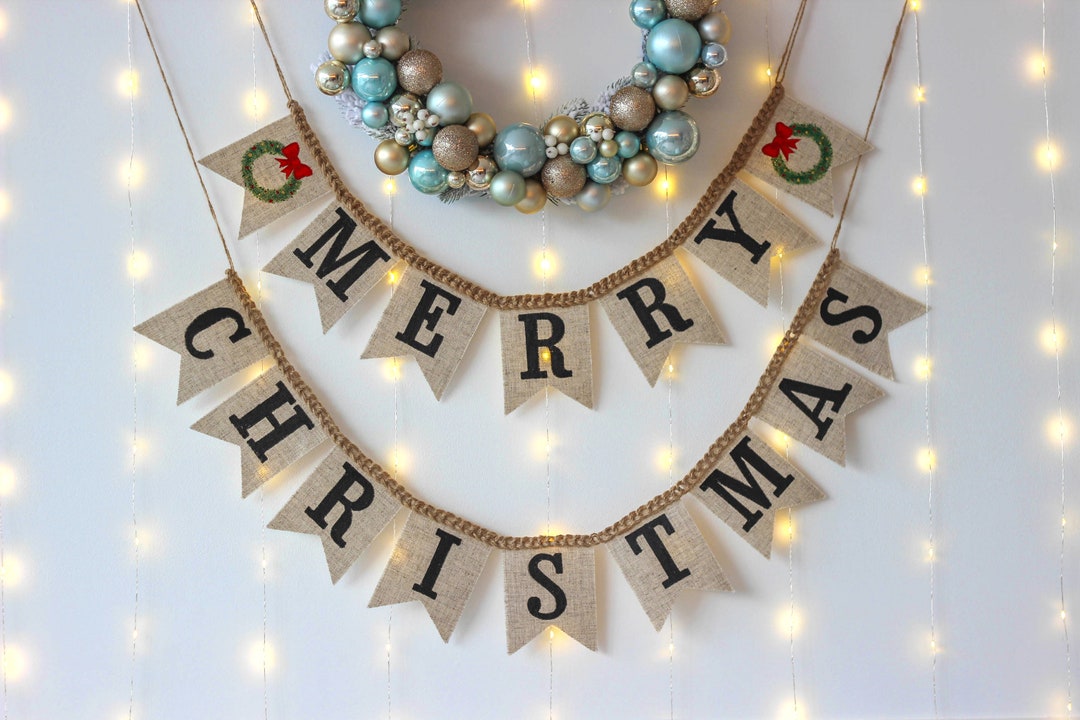 Merry Christmas Fabric Banner, Holiday Farmhouse Decor, Fabric Banner