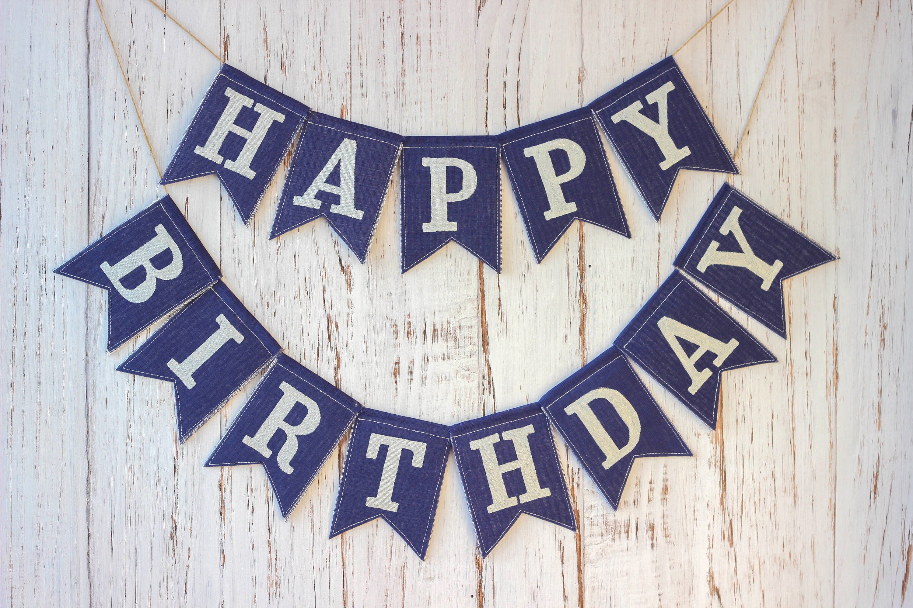 navy blue birthday banner happy birthday linen garland happy etsy