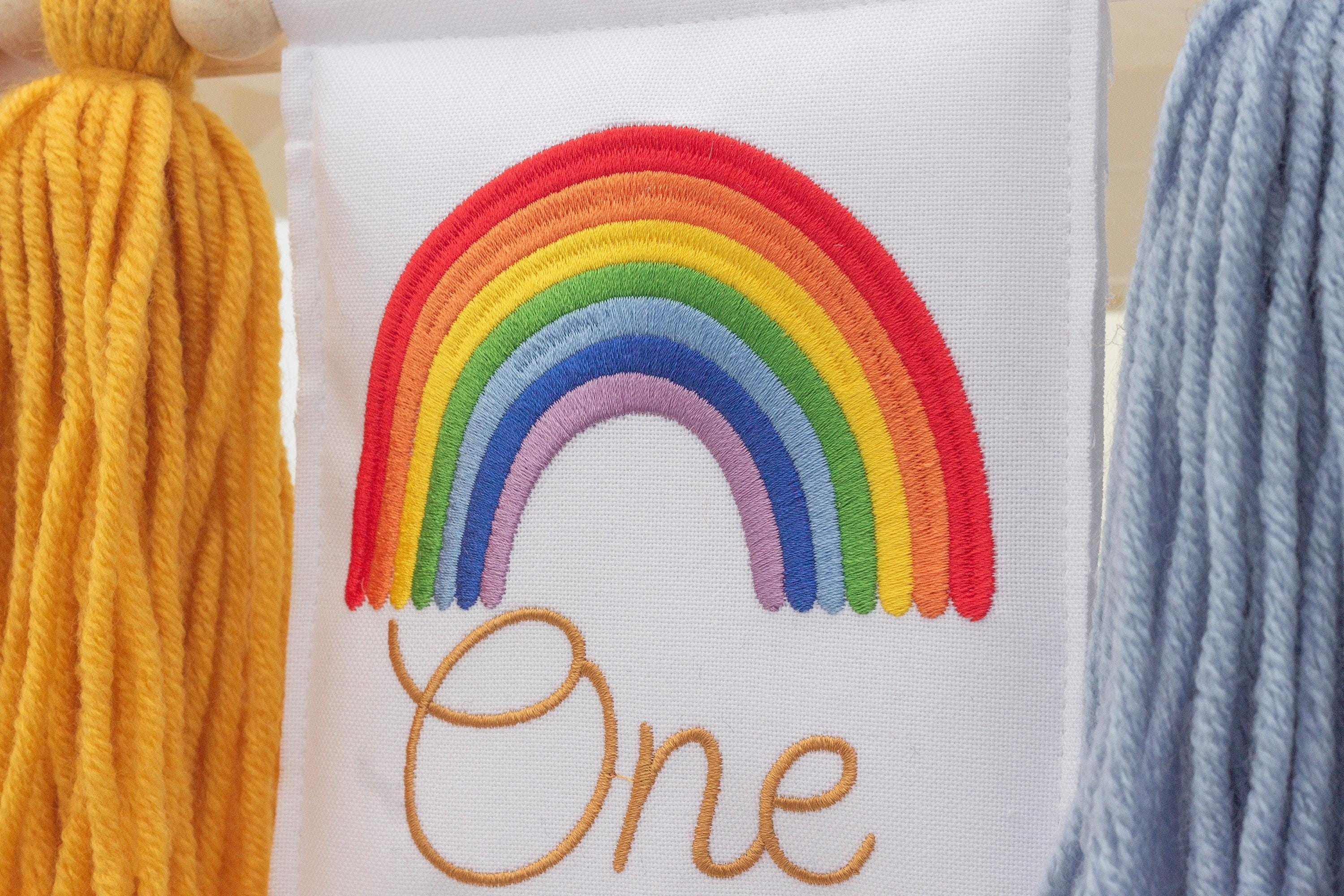 Bohemian Rainbow 1st Birthday High Chair Banner - 80 Inch Bunting, Cardstock & Ribbon, Photo Prop & Decoration