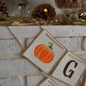 Give Thanks banner with painted pumpkin, Thanksgiving decoration garland, Give Thanks bunting banner, Give Thanks fall banner, Burlap banner image 5