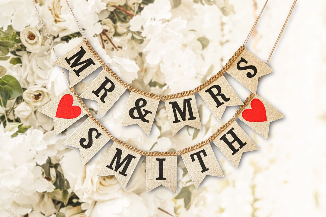 Wedding & Party Store "Mr & Mrs" Banner – Multi-Color Letter Cards With Ivory Ribbon, 77cm Long