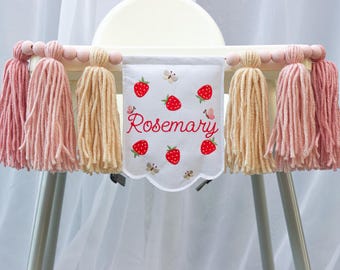 Beere Erster Geburtstag Hochstuhl Banner: Erdbeer Quaste Girlande