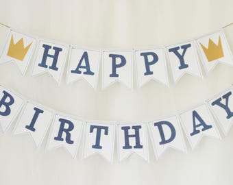 Happy Birthday Banner with Personalized Name, Custom Birthday Decor for 21st, 30th, 50th & 60th Birthday Party, Navy Garland
