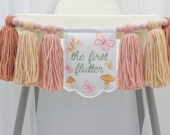 Embroidered Fairy Mushroom High Chair Banner: Woodland 1st Birthday Decor