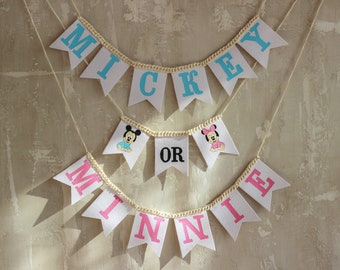 Boy or Girl Gender Reveal Banner, Blue and Pink Decor, Gender Neutral Baby Shower Cotton Garland
