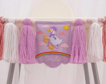 Silly Goose Half Birthday High Chair Banner - Embroidered Personalized Name Garland for Baby Girl 1/2 Birthday Party Decor
