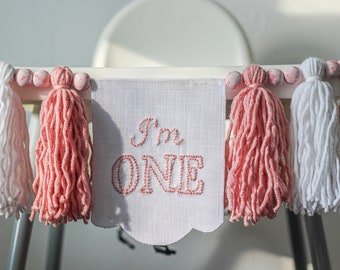 Pink Tassel Garland High Chair Banner for 1st Birthday Girl - Highchair Garland for One Year Old Girl's First Birthday Photo Props
