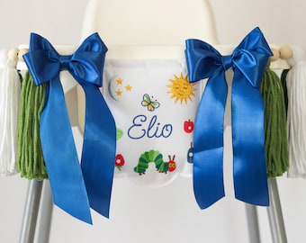 Personalized Hungry Caterpillar High Chair Banner, Embroidered Name Banner, Half Birthday Baby Decor, Halfway To One Garland