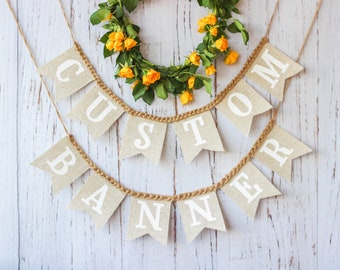Custom Burlap Banner: Rustic Party Garland, Personalized Sign