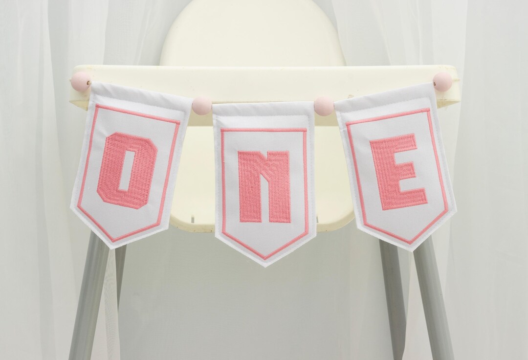 Pink One High Chair Banner for Baby Girl First Birthday – Embroidered ...