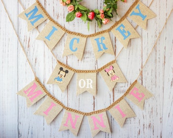 Blue and Pink gender reveal burlap banner, Baby boy or baby girl preppy garland, Blue gender reveal canvas banner, Baby preppy garland