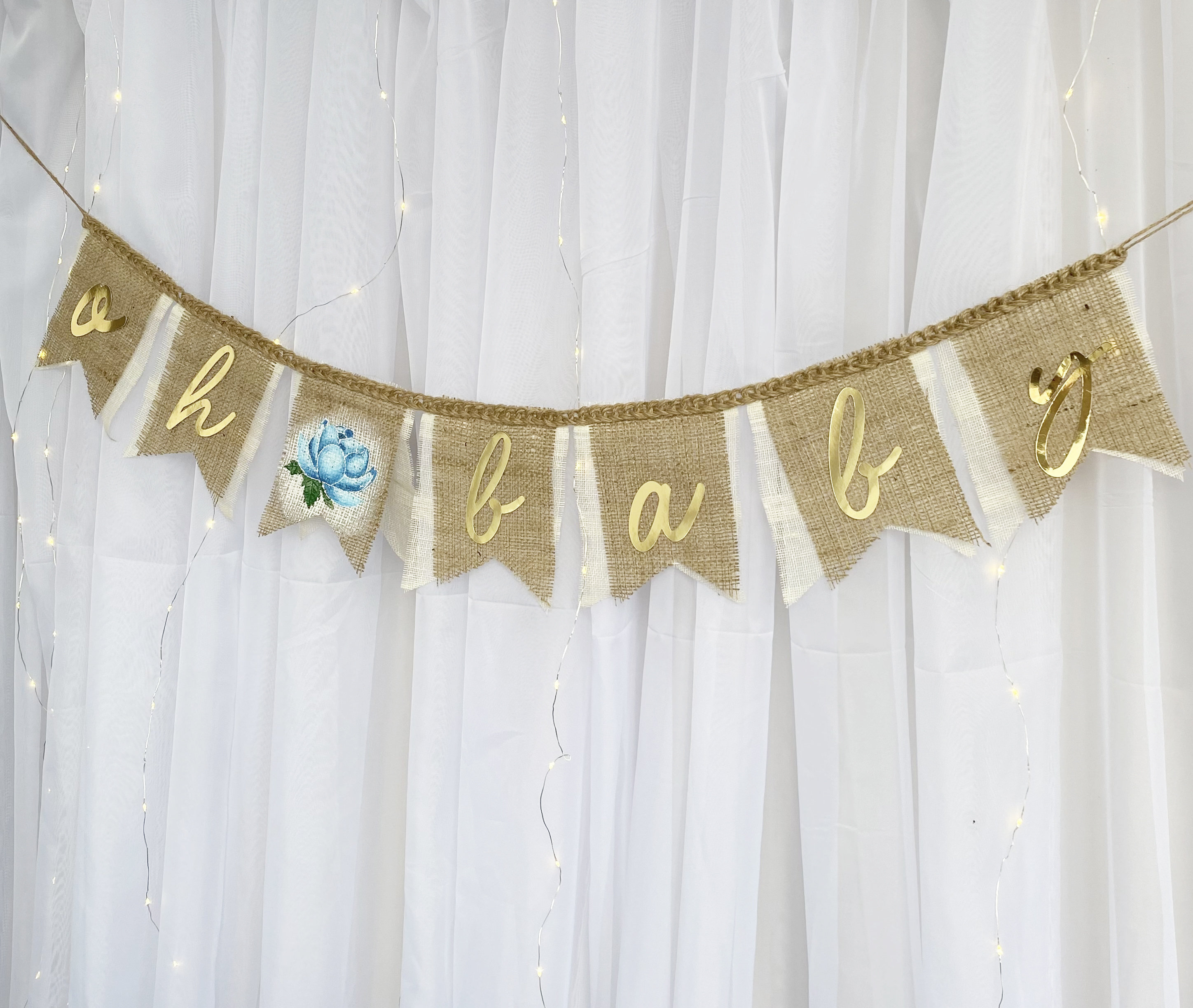 Oh baby sign for backdrop Baby shower garland burlap Gender neutral baby shower banner Baby banner burlap Daisy baby shower