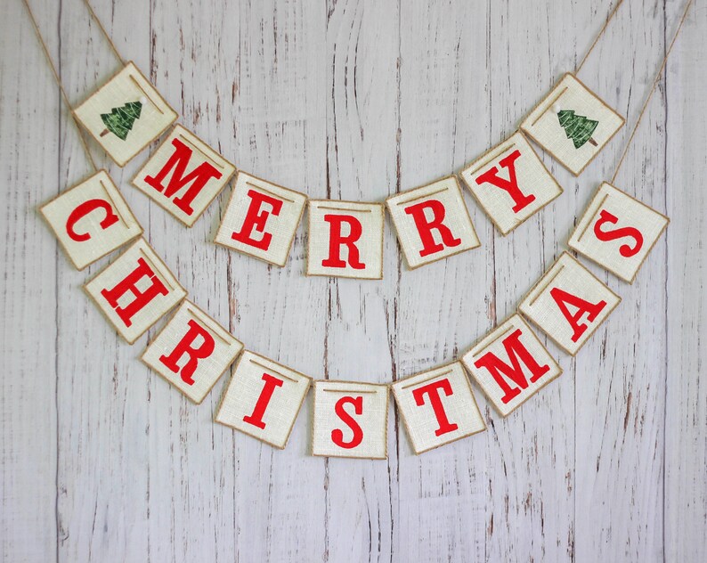 Burlap Christmas banner Merry Christmas burlap garland Home | Etsy