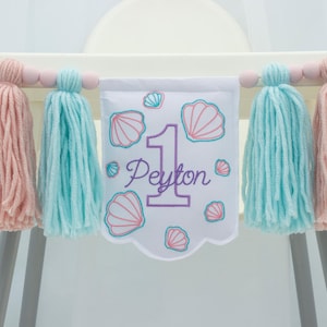 Embroidered Mermaid 1st Birthday High Chair Banner: Custom Cotton Garland
