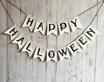 Happy halloween banner Halloween sign Fall banner Spider web decoration Halloween decoration Halloween bunting Halloween banner for mantel