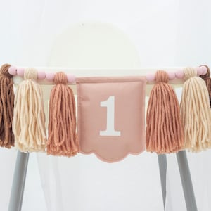 Boho High Chair Banner: Neutral Yarn Tassels, First Birthday Decor
