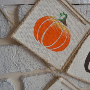 Give Thanks banner with painted pumpkin, Thanksgiving decoration garland, Give Thanks bunting banner, Give Thanks fall banner, Burlap banner image 4