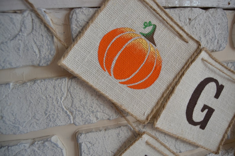 Give Thanks banner with painted pumpkin, Thanksgiving decoration garland, Give Thanks bunting banner, Give Thanks fall banner, Burlap banner image 4