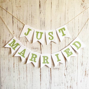 Just married wedding decorations Just married banner wedding backdrop Linen bachelorette party Vintage wedding signs Rustic wedding bunting