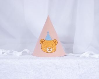Embroidered Teddy Bear 1st Birthday Hat, Beary First Birthday, Neutral Cotton Baby Girl or Boy, Cake Smash Outfit, Birthday Gift