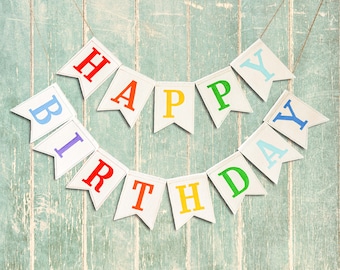 Happy Birthday Rainbow Fabric Garland: Reusable Party Banner