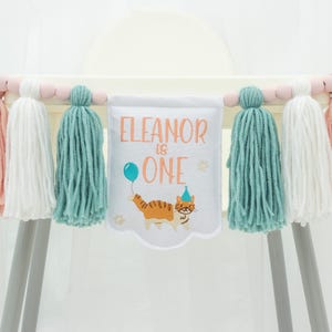 Embroidered Cat High Chair Banner: Personalized 1st Birthday Garland