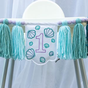 Personalized Mermaid High Chair Banner: Embroidered 1st Birthday Decor