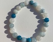 Communication Clarity Blue Apatite, Moonstone, and Aquamarine beaded bracelet