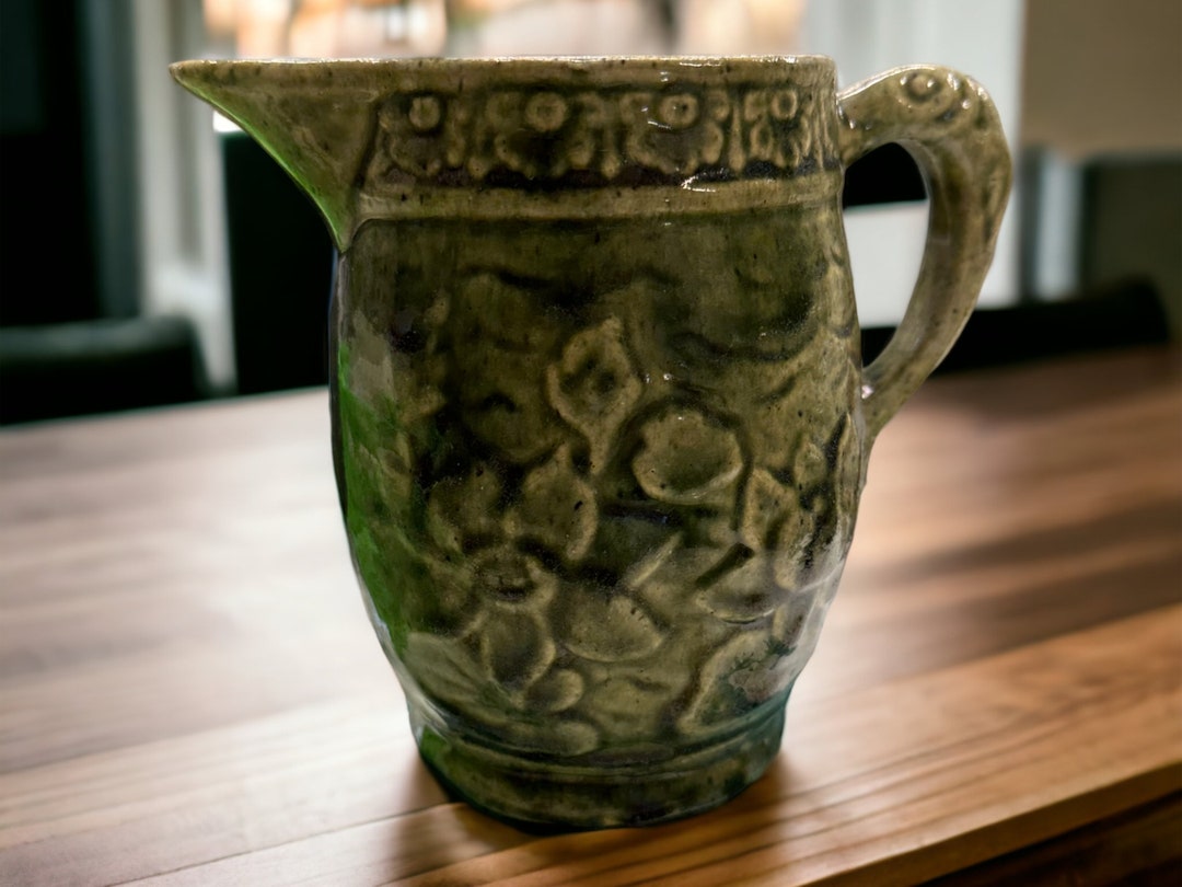 Mccoy Vintage Green Pottery Pitcher Etsy