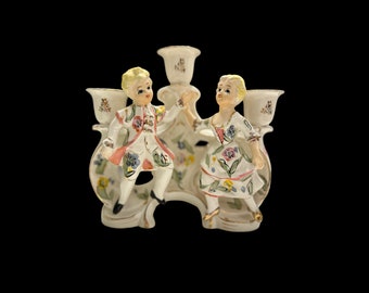 Rare couple dansant de candélabres en porcelaine Vtg