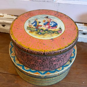 Pair Vintage Metal Tins |  Stacking Tins | Rustic Decor