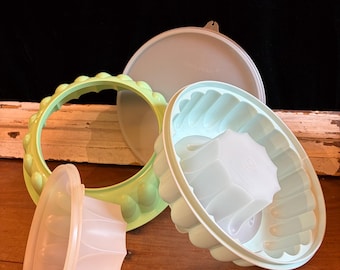 Vintage Tupperware Jello Mold Set | 2 Bases and Lid |USA