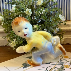 Vintage | Ceramic | Figurine Planter |  Pottery  | Boy Running  | Made in USA