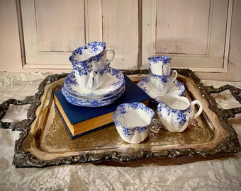 Shelley Dainty Blue Teacup Trio | Fine Bone China England | Cup Saucer Dessert Plate